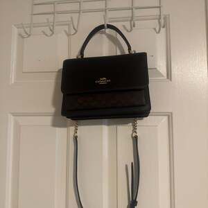 Coach Klare Top Handle Bag in Signature Canvas Gold Walnut Black